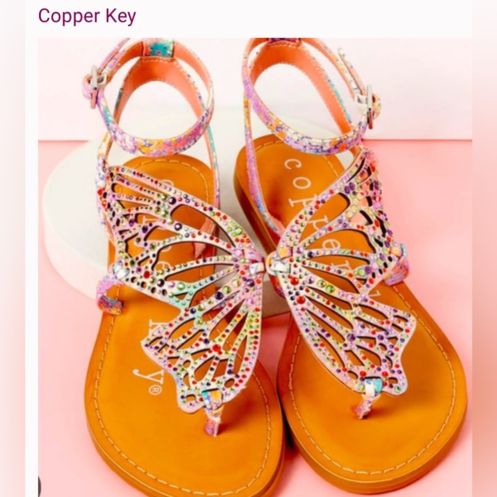 Copper Key Multicolor Butterfly Cutout Ankle Strap Sandals - Picture 3 of 11